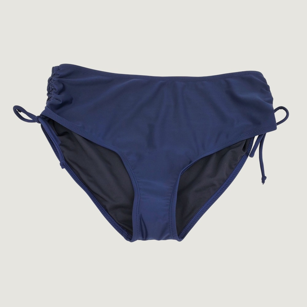 Bonneuitbebe Side Tie Ruched Bikini Swim Bottoms Large Navy Blue UPF 50+ Lined